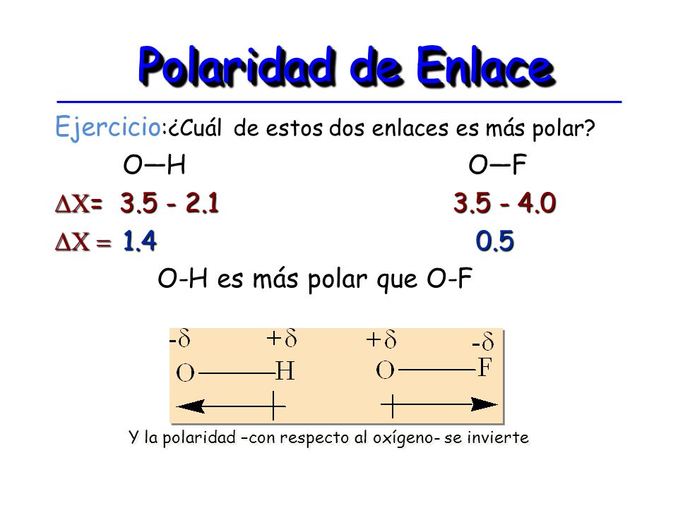Polaridad de Enlace Ejercicio:¿Cuál de estos dos enlaces es más polar
