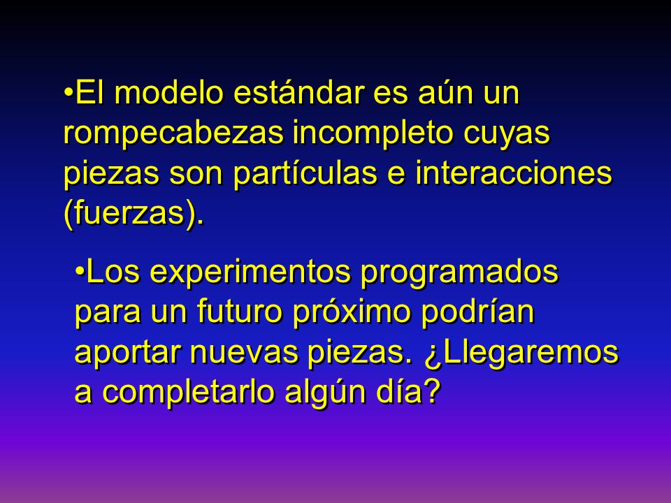 El modelo estándar es aún un rompecabezas incompleto cuyas piezas son partículas e interacciones (fuerzas).