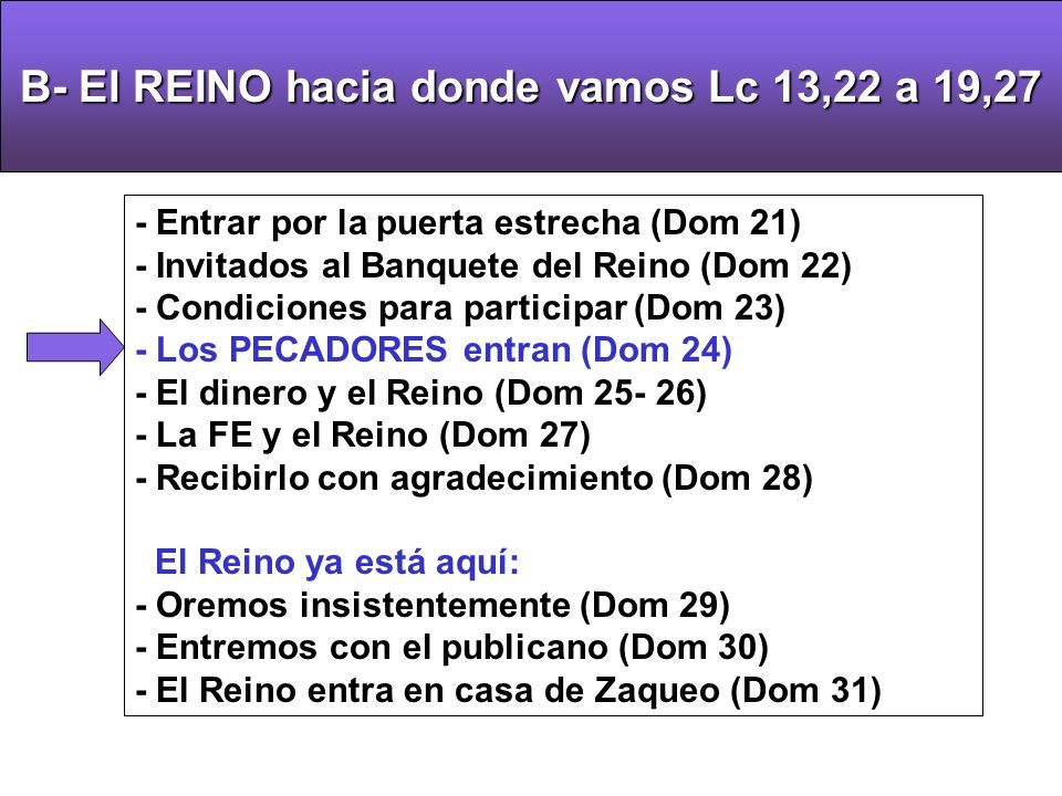 B- El REINO hacia donde vamos Lc 13,22 a 19,27