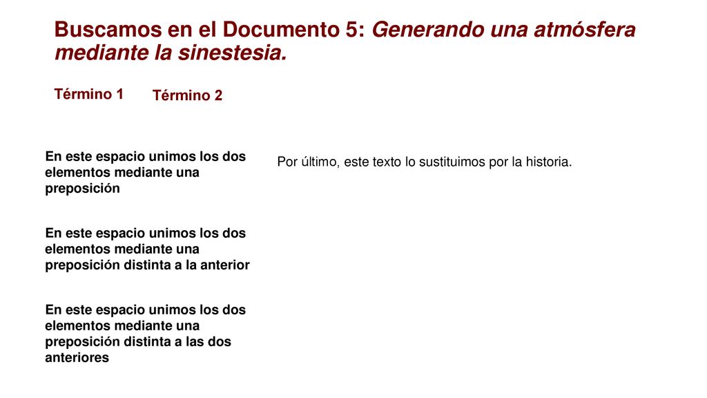 Buscamos en el Documento 5: Generando una atmósfera mediante la sinestesia.