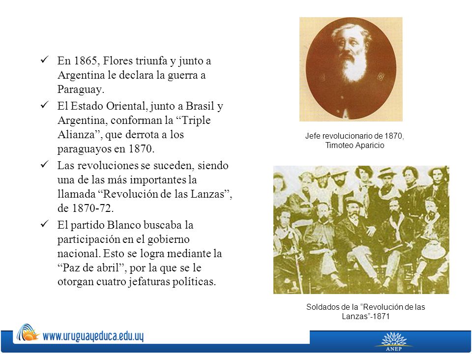 En 1865, Flores triunfa y junto a Argentina le declara la guerra a Paraguay.