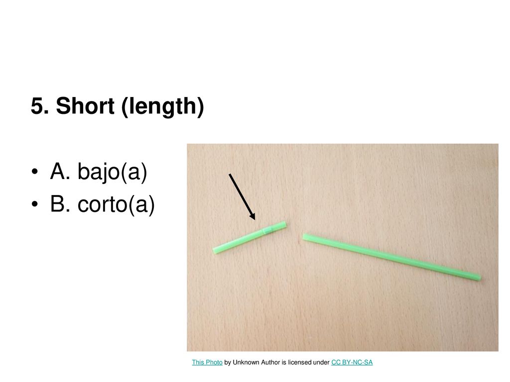 5. Short (length) A. bajo(a) B. corto(a)
