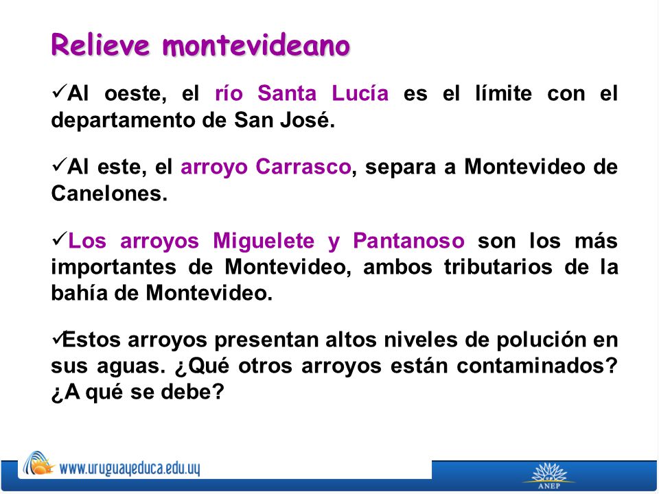 Relieve montevideano Al oeste, el río Santa Lucía es el límite con el departamento de San José.