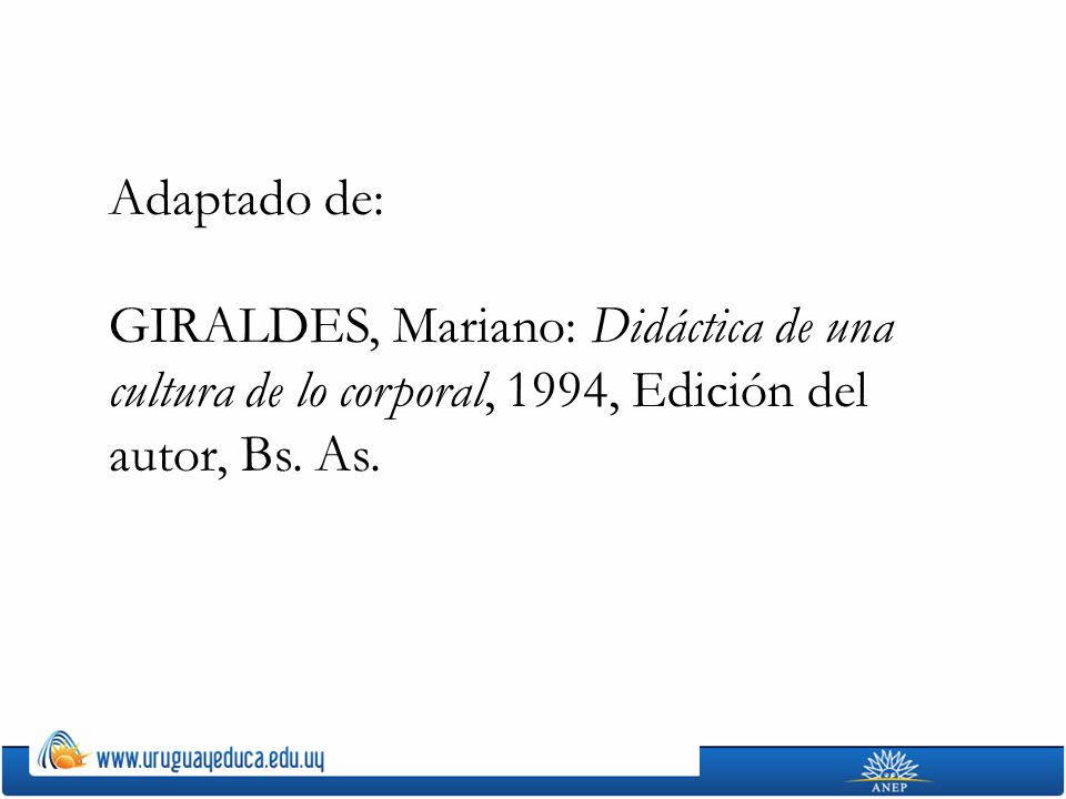 Adaptado de: GIRALDES, Mariano: Didáctica de una cultura de lo corporal, 1994, Edición del autor, Bs.