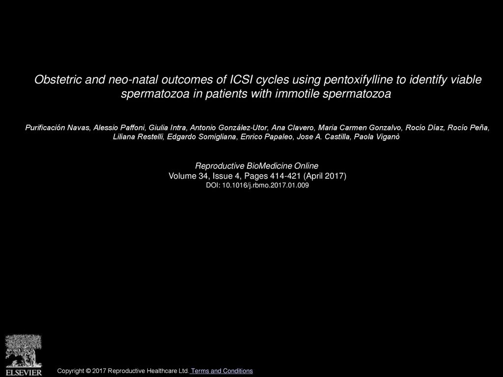 Obstetric and neo-natal outcomes of ICSI cycles using pentoxifylline to identify viable spermatozoa in patients with immotile spermatozoa