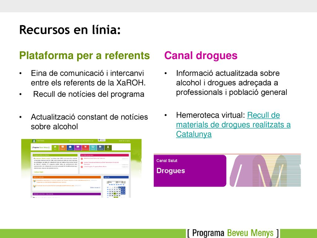 Recursos en línia: Plataforma per a referents Canal drogues