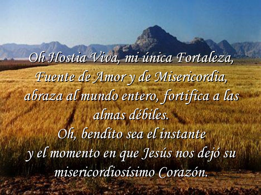 Oh Hostia Viva, mi única Fortaleza, Fuente de Amor y de Misericordia,