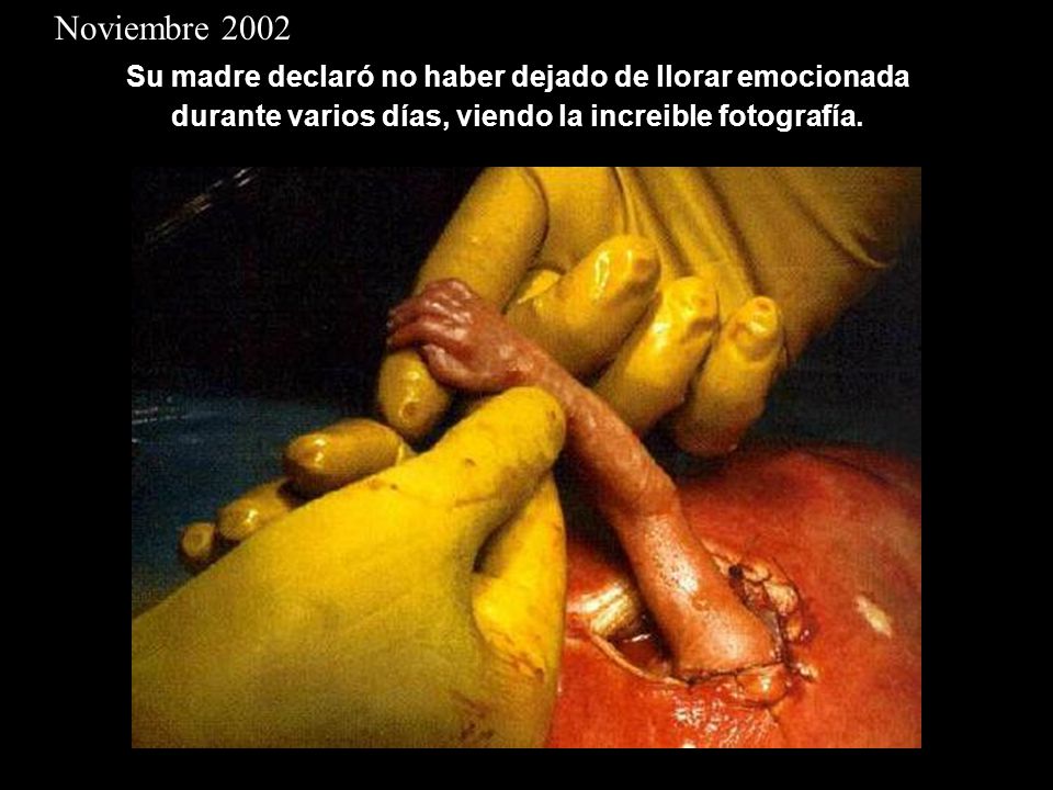Noviembre 2002 Su madre declaró no haber dejado de llorar emocionada durante varios días, viendo la increible fotografía.