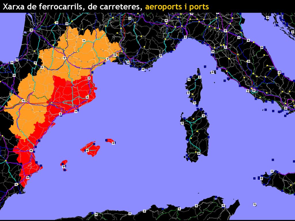 Xarxa de ferrocarrils, de carreteres, aeroports i ports