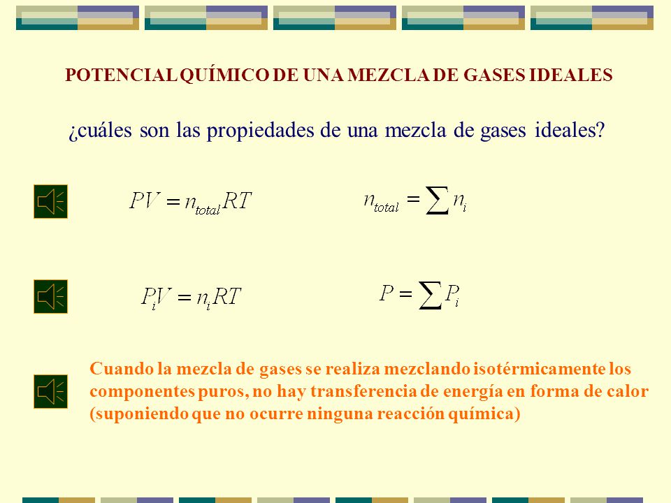 ¿cuáles son las propiedades de una mezcla de gases ideales