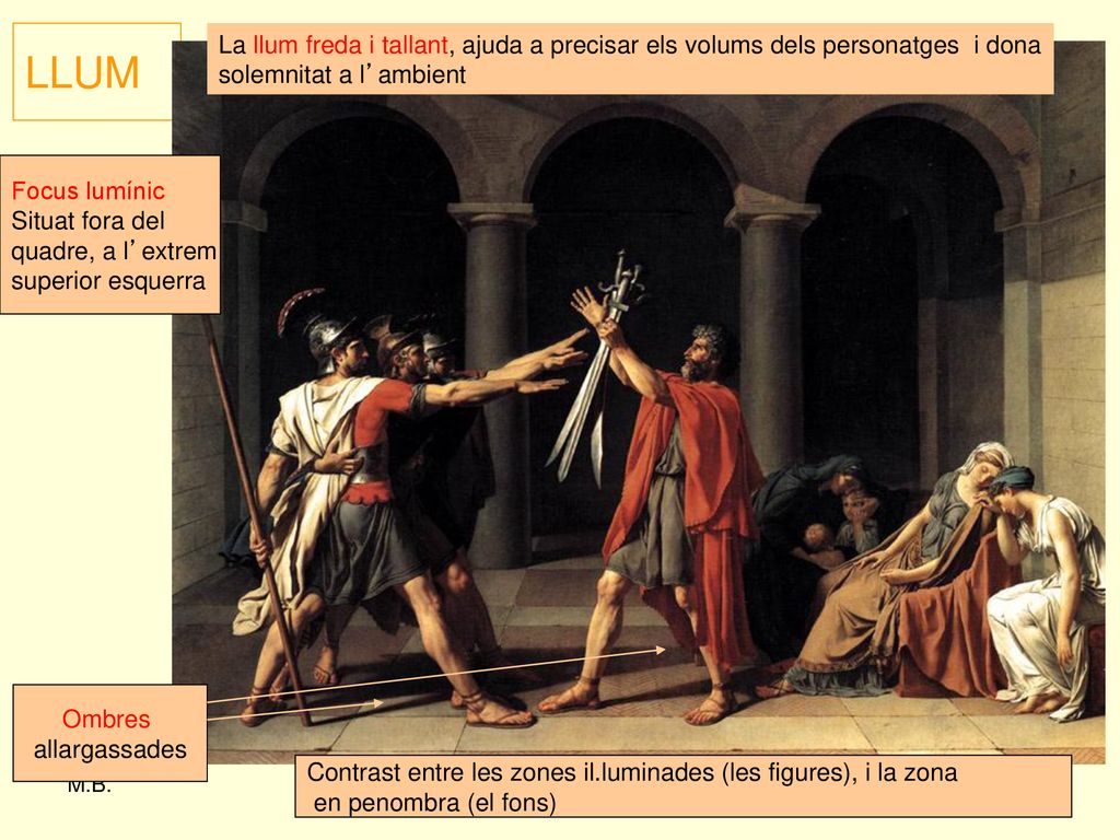 LLUM La llum freda i tallant, ajuda a precisar els volums dels personatges i dona solemnitat a l’ambient.