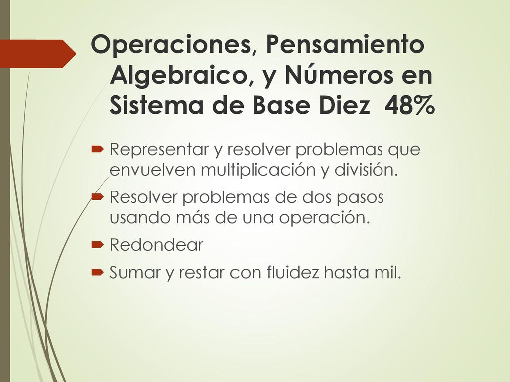 Operaciones, Pensamiento Algebraico, y Números en Sistema de Base Diez 48%