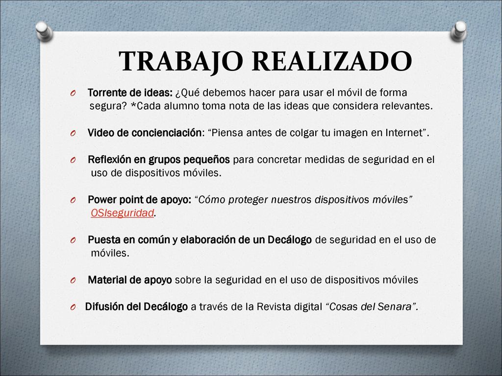 TRABAJO REALIZADO Torrente de ideas: ¿Qué debemos hacer para usar el móvil de forma.