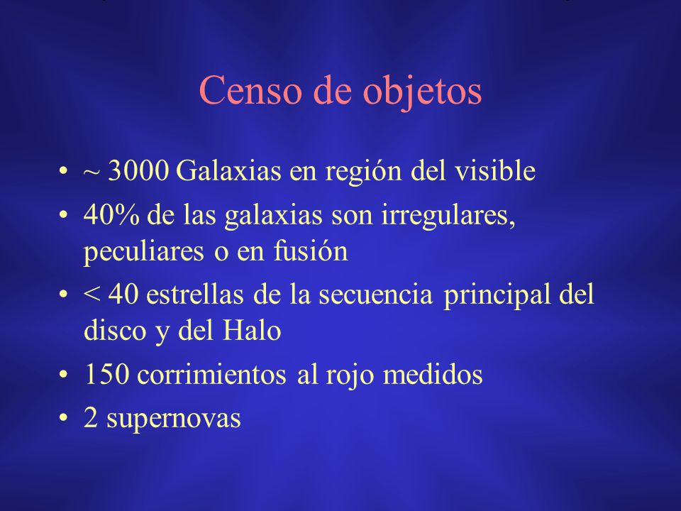 Censo de objetos ~ 3000 Galaxias en región del visible