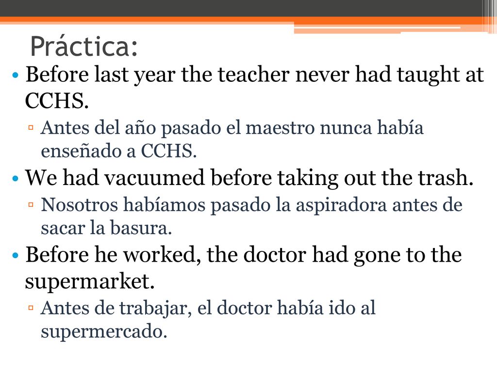 Práctica: Before last year the teacher never had taught at CCHS.