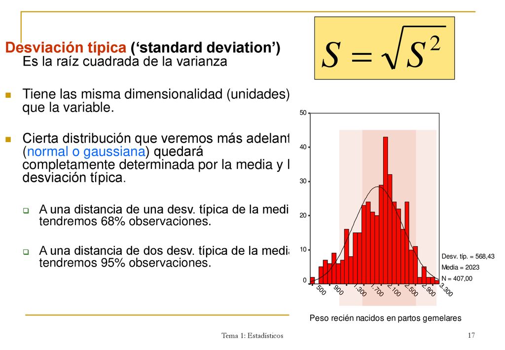 Desviación típica (‘standard deviation’) Es la raíz cuadrada de la varianza