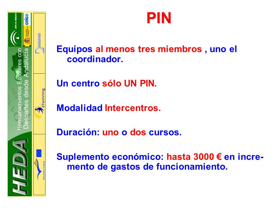 PIN Equipos al menos tres miembros , uno el coordinador.