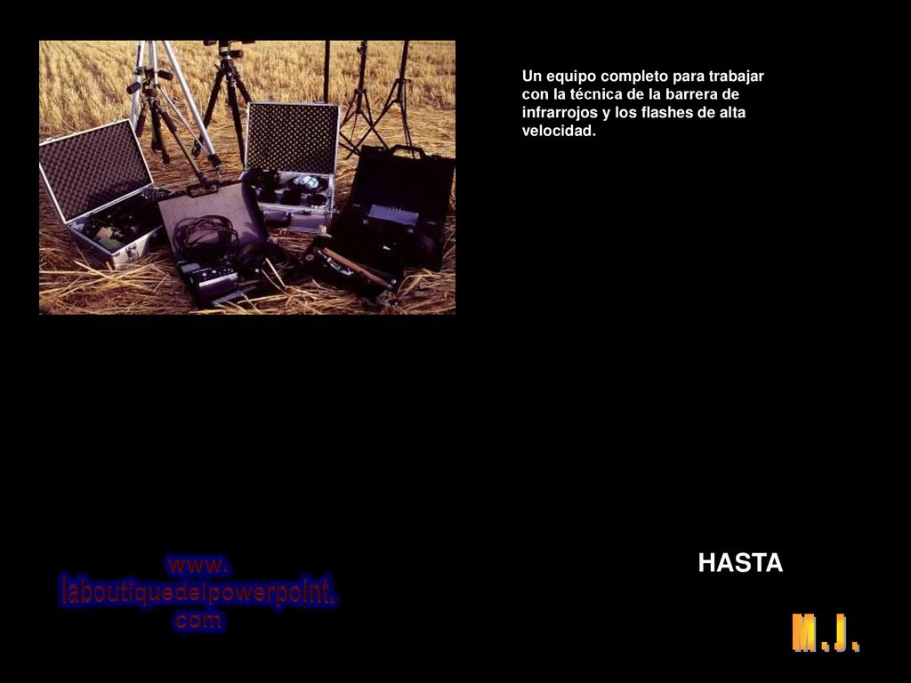 Un equipo completo para trabajar con la técnica de la barrera de infrarrojos y los flashes de alta velocidad.