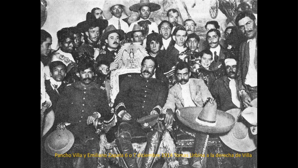 Pancho Villa y Emiliano Zapata 6 o 7 diciembre 1914 Tomas Urbina a la derecha de Villa