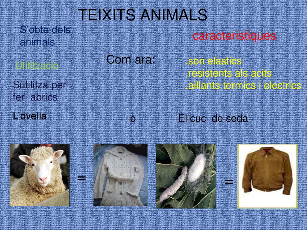 = TEIXITS ANIMALS = caracteristiques Com ara: S’obte dels animals