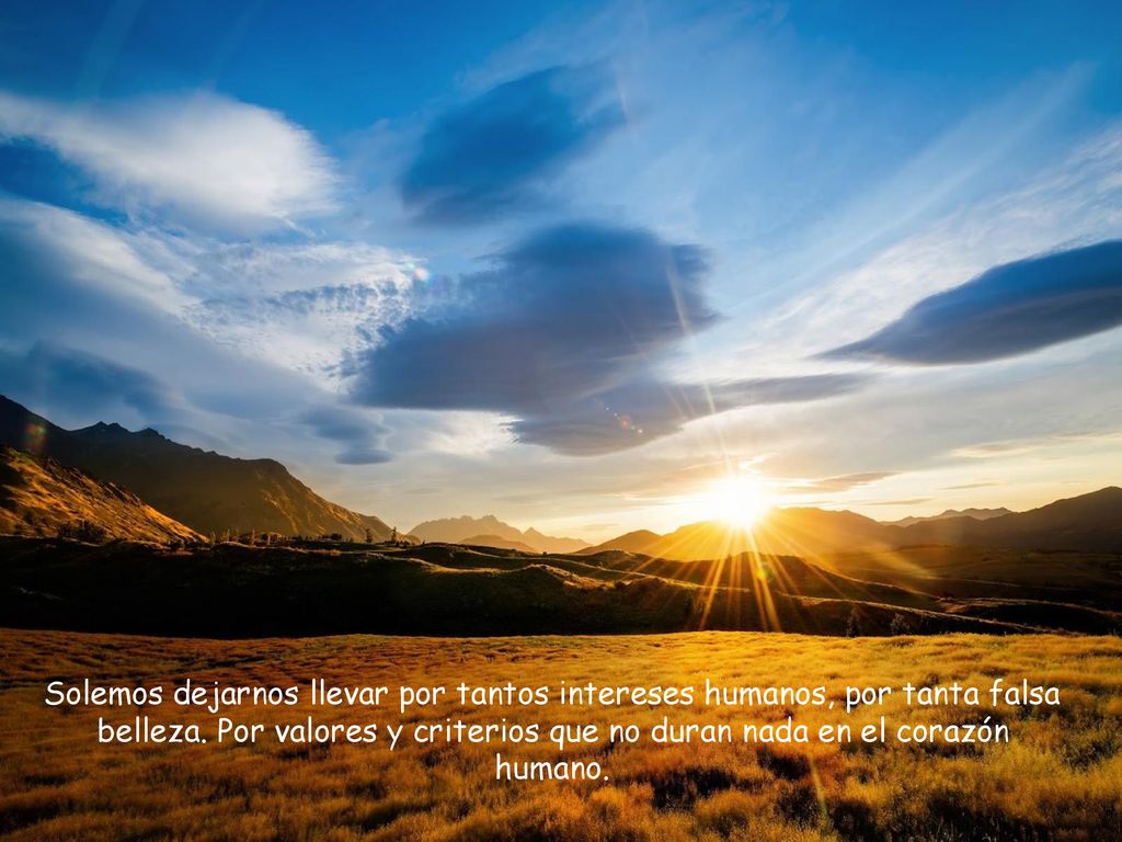 Solemos dejarnos llevar por tantos intereses humanos, por tanta falsa belleza.