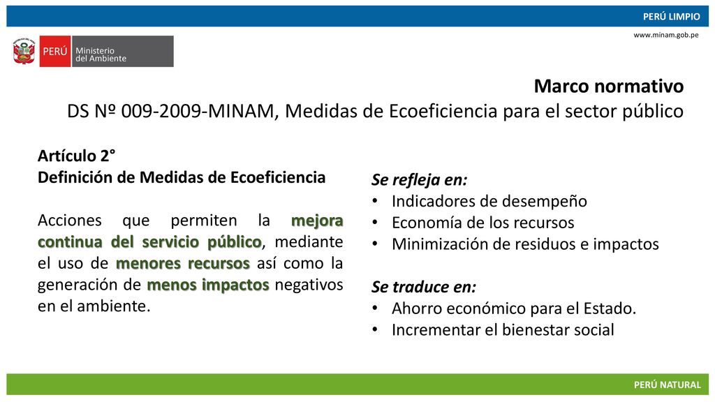 DS Nº MINAM, Medidas de Ecoeficiencia para el sector público