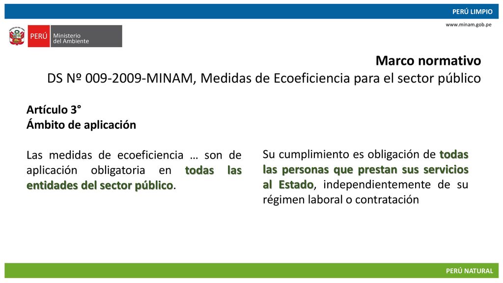 DS Nº MINAM, Medidas de Ecoeficiencia para el sector público