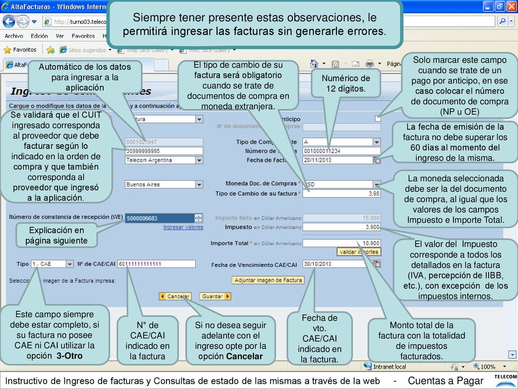 Siempre tener presente estas observaciones, le permitirá ingresar las facturas sin generarle errores.