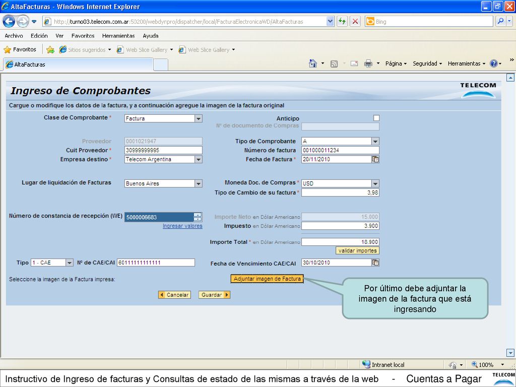 Por último debe adjuntar la imagen de la factura que está ingresando