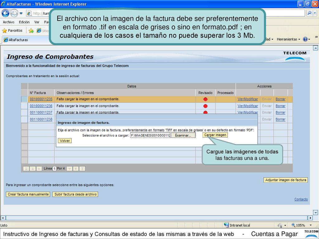 Cargue las imágenes de todas las facturas una a una.