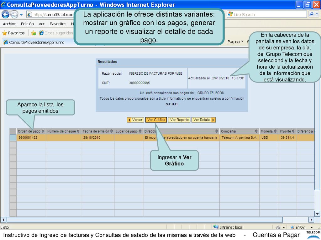 Aparece la lista los pagos emitidos