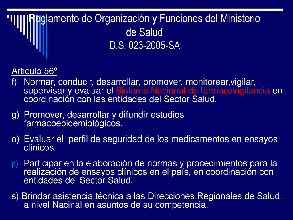 Reglamento de Organización y Funciones del Ministerio de Salud D. S
