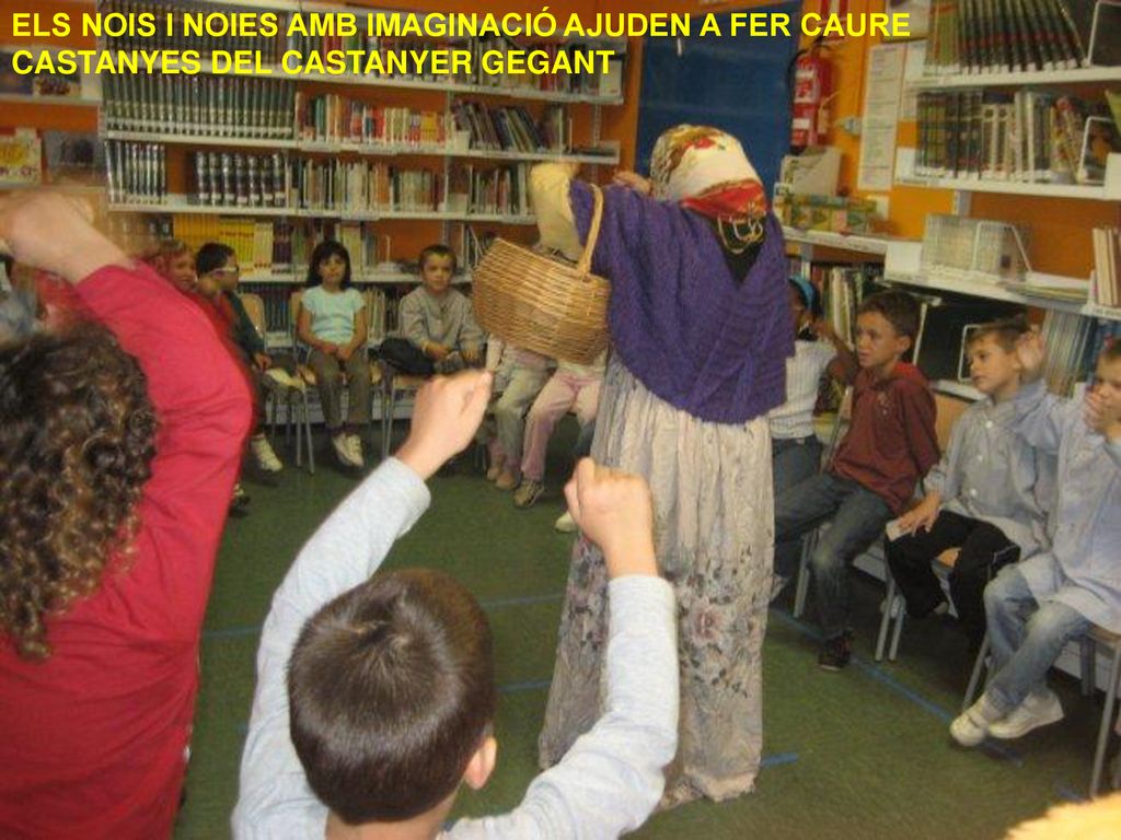 ELS NOIS I NOIES AMB IMAGINACIÓ AJUDEN A FER CAURE CASTANYES DEL CASTANYER GEGANT