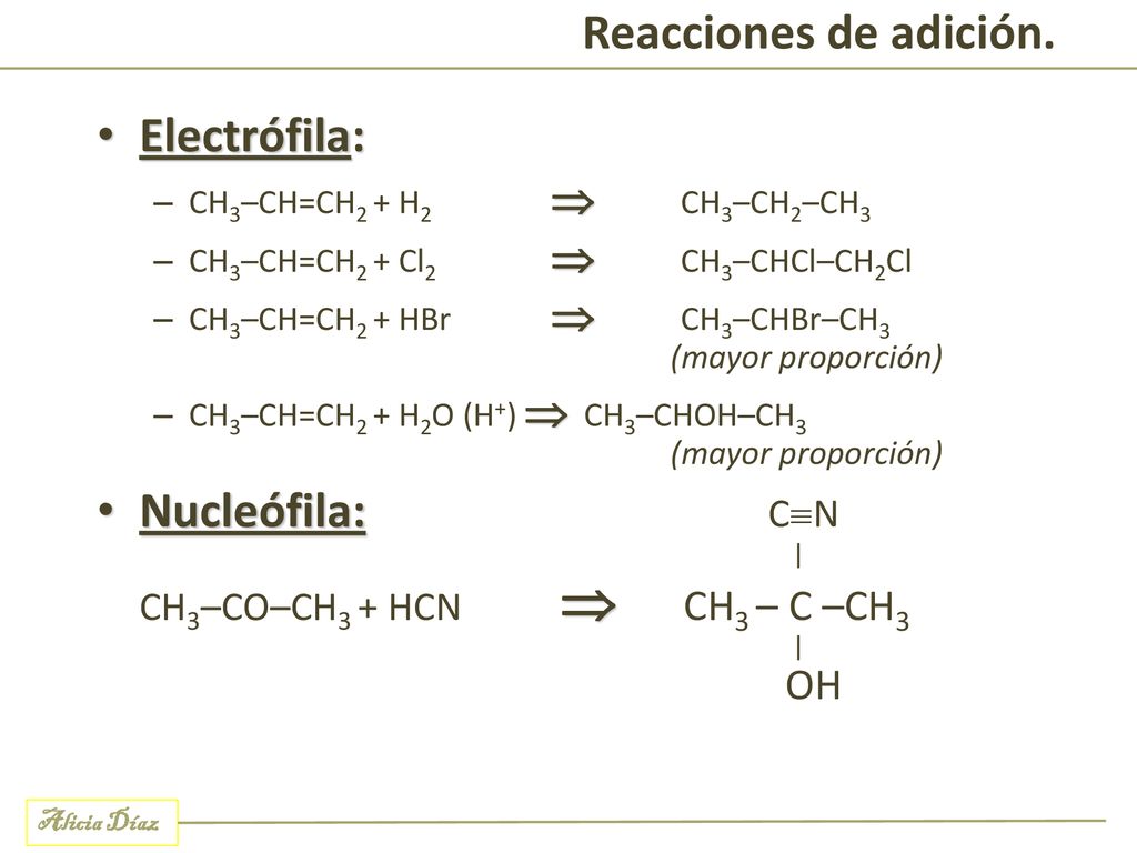 Nucleófila: CN | CH3–CO–CH3 + HCN  CH3 – C –CH3 | OH