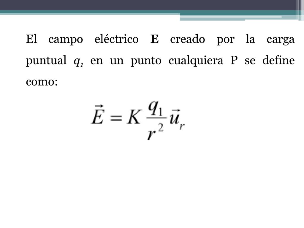 El campo eléctrico E creado por la carga puntual q1 en un punto cualquiera P se define como: