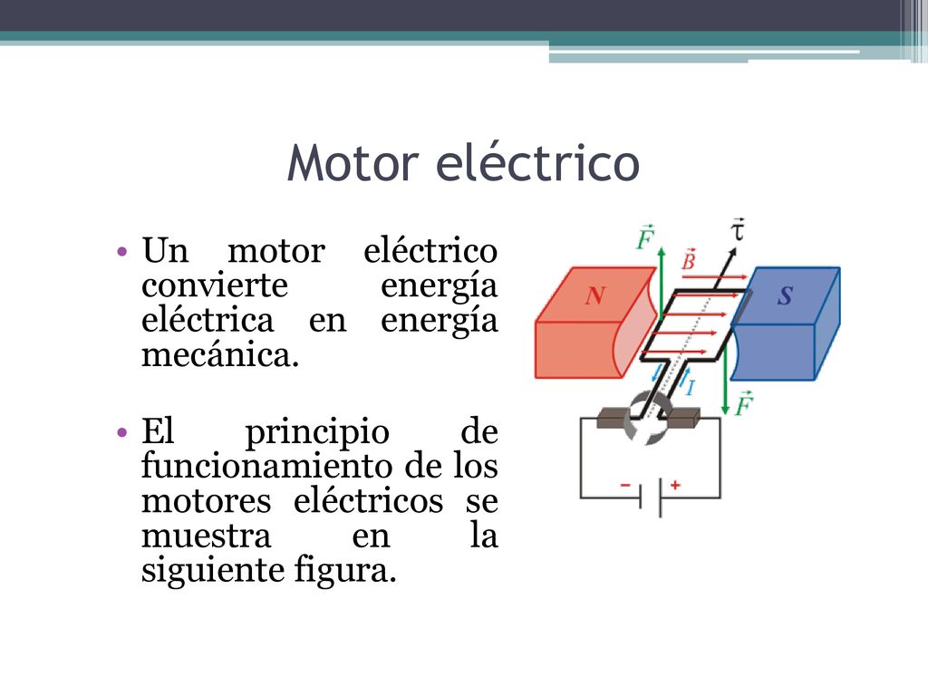 Motor eléctrico Un motor eléctrico convierte energía eléctrica en energía mecánica.