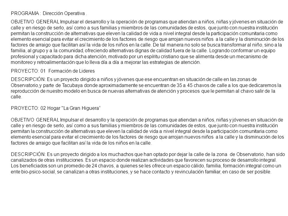 PROGRAMA : Dirección Operativa .