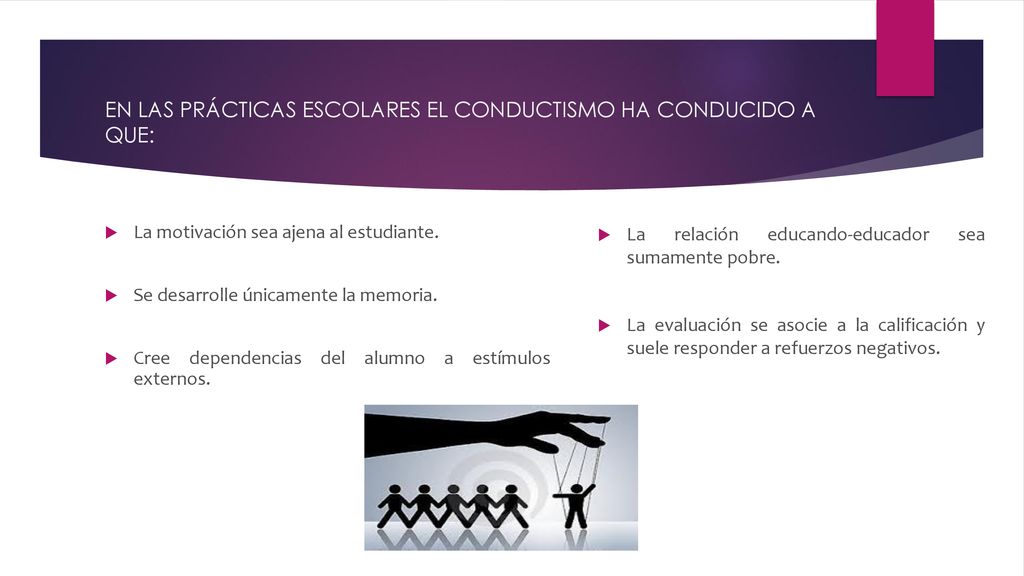 EN LAS PRÁCTICAS ESCOLARES EL CONDUCTISMO HA CONDUCIDO A QUE: