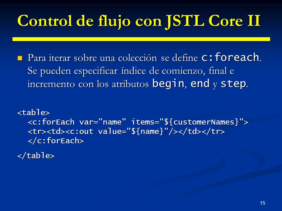 Control de flujo con JSTL Core II