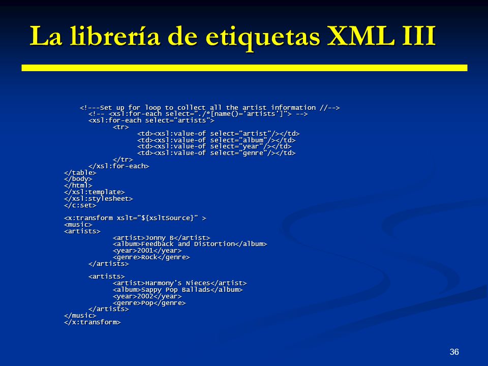 La librería de etiquetas XML III