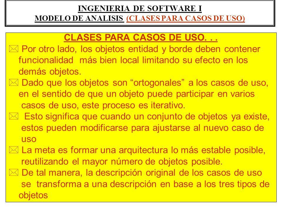INGENIERIA DE SOFTWARE I MODELO DE ANALISIS (CLASES PARA CASOS DE USO)
