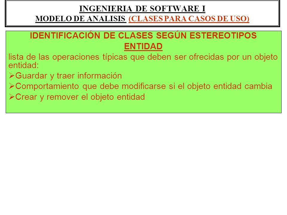 INGENIERIA DE SOFTWARE I MODELO DE ANALISIS (CLASES PARA CASOS DE USO)