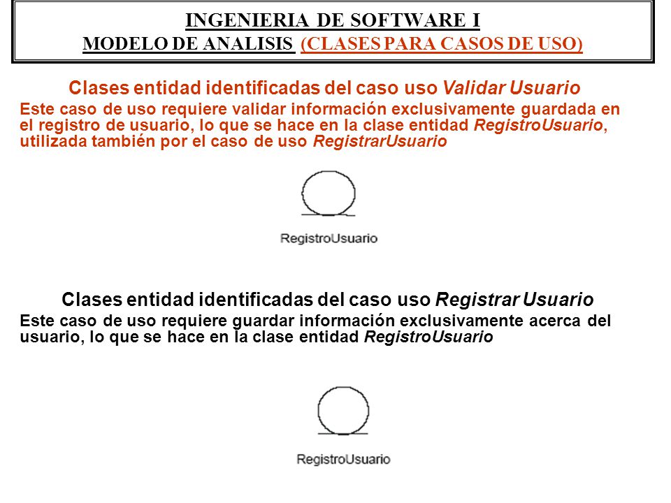 INGENIERIA DE SOFTWARE I MODELO DE ANALISIS (CLASES PARA CASOS DE USO)