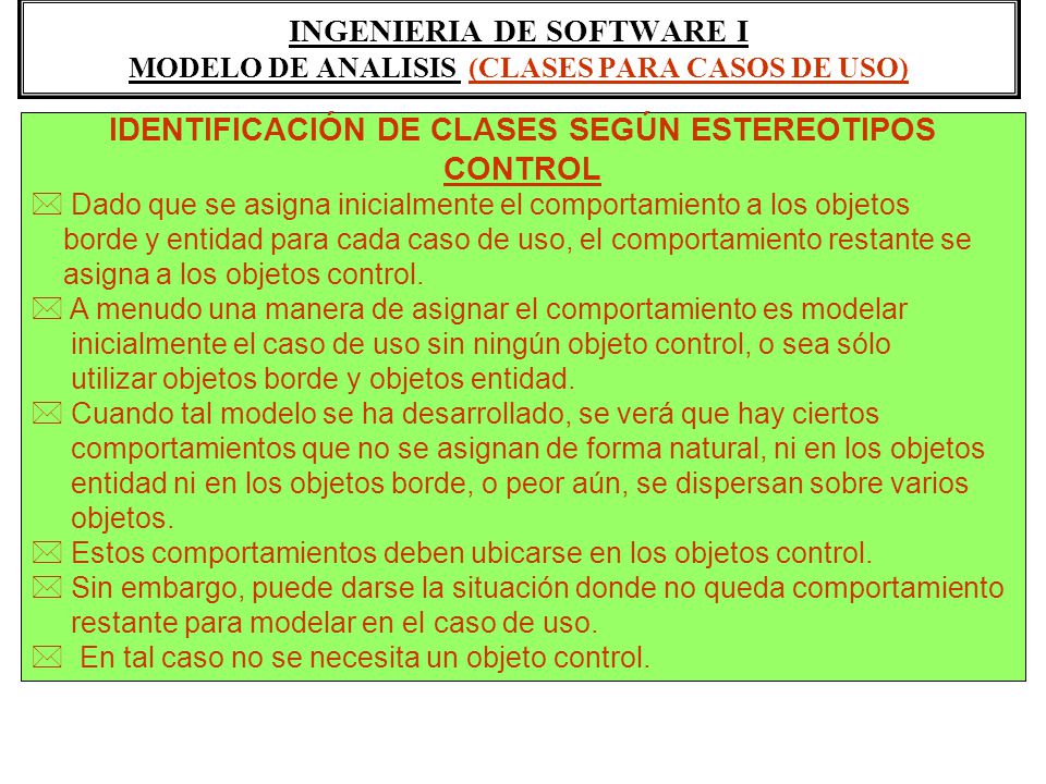 INGENIERIA DE SOFTWARE I MODELO DE ANALISIS (CLASES PARA CASOS DE USO)