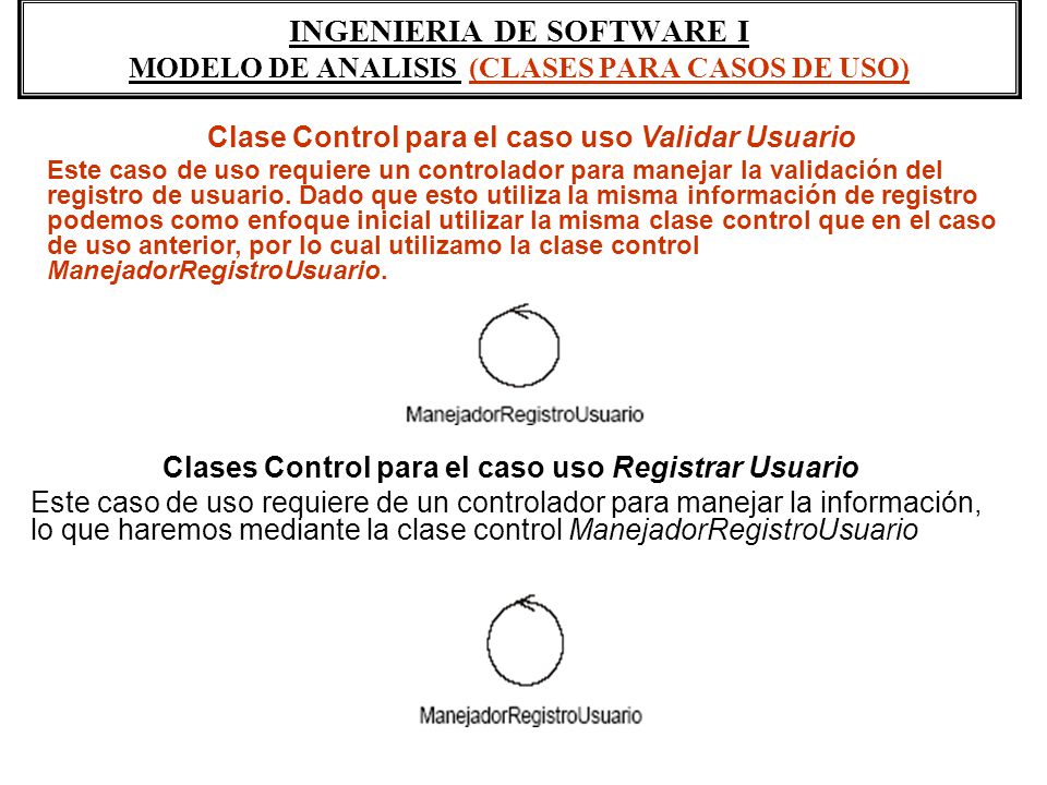 INGENIERIA DE SOFTWARE I MODELO DE ANALISIS (CLASES PARA CASOS DE USO)