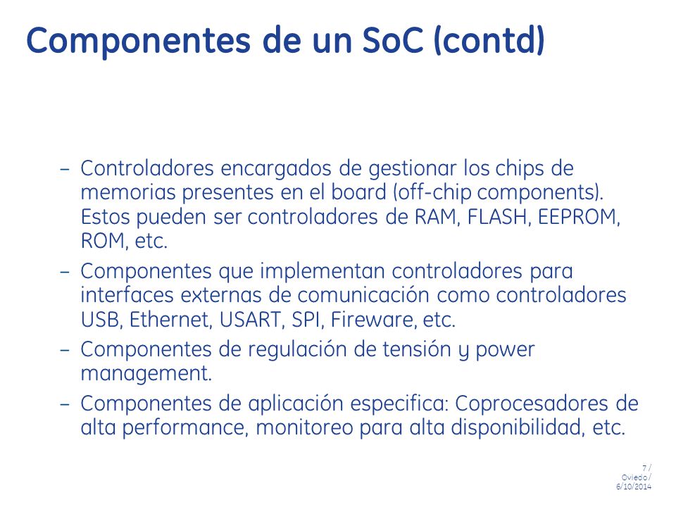 Componentes de un SoC (contd)