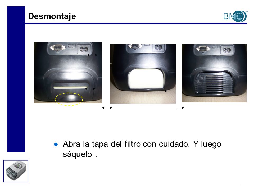 Desmontaje Pulse el botón en la parte posterior del dispositivo principal, y luego tire el humidificador térmico hacia afuera.