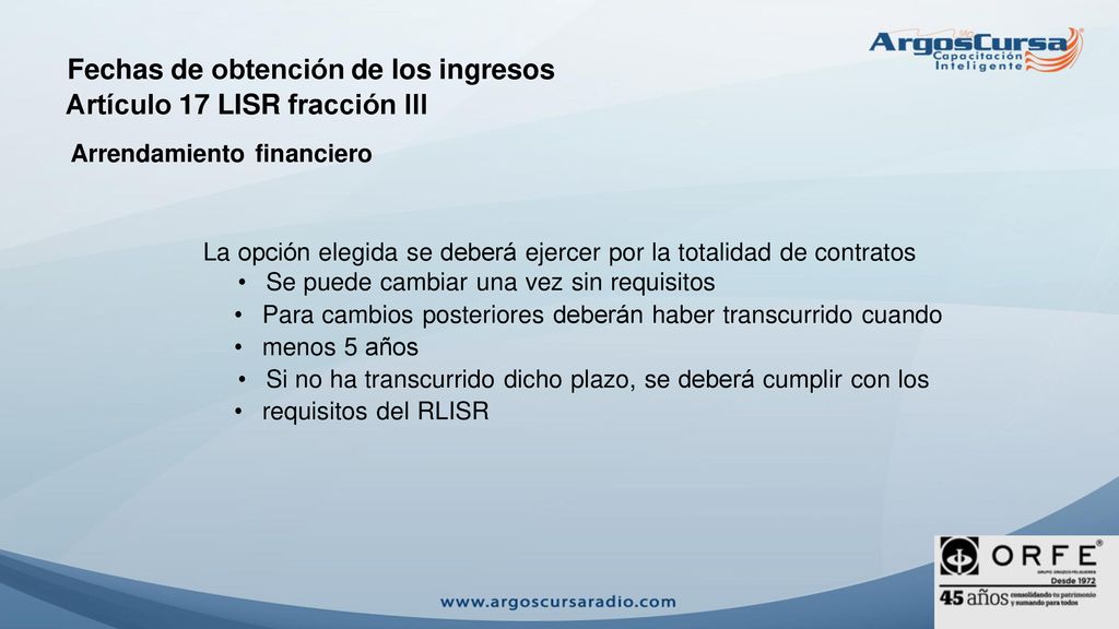 Fechas de obtención de los ingresos Artículo 17 LISR fracción III