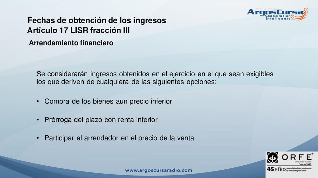 Fechas de obtención de los ingresos Artículo 17 LISR fracción III
