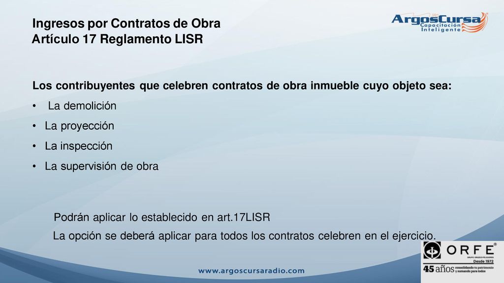 Ingresos por Contratos de Obra Artículo 17 Reglamento LISR